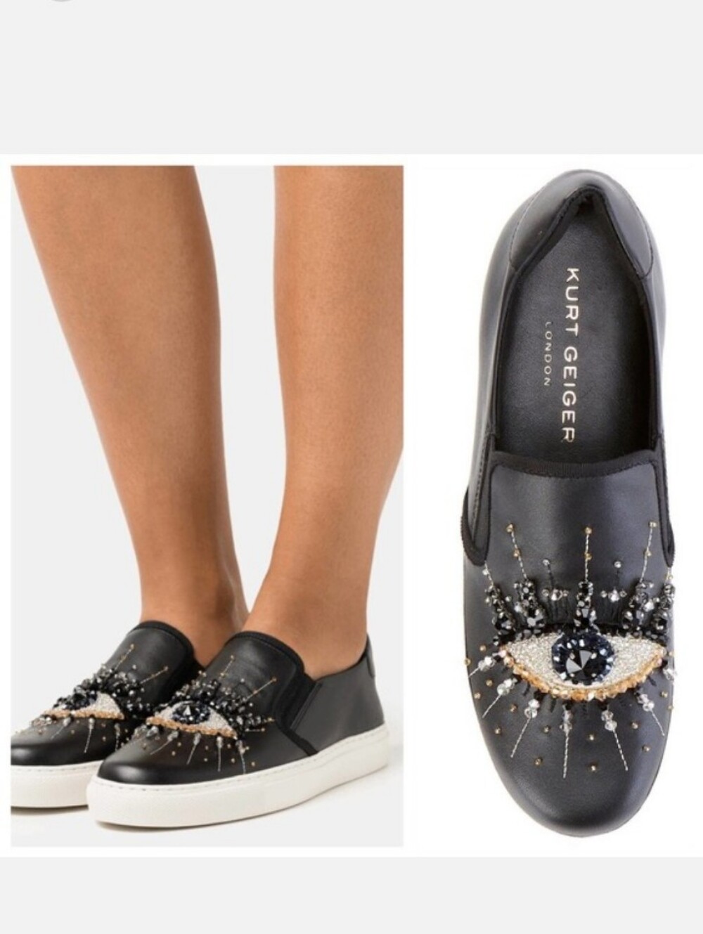 Kurt Geiger- Women's Leather Embellished Slip On Sneakers